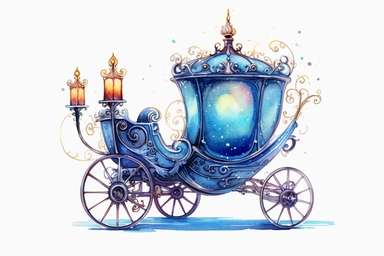 Watercolor Cinderella Carriage Clipart, On White Background, Spaced Out, 4K, Ultra-HD, Vector Art