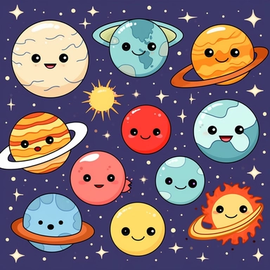 Solar system clipart commercial use, planets vector graphics, Space clipart, kawaii clip art