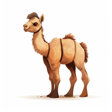 a baby camel horse clipart with illustration, full body shot ,8k, style of Bohemian, style of Anna Süßbauer and Jon Klassen,vector, Vector, white background,Solid Background, Sharpness and clarity, masterpiece, trending on Artstation and Dribbble.