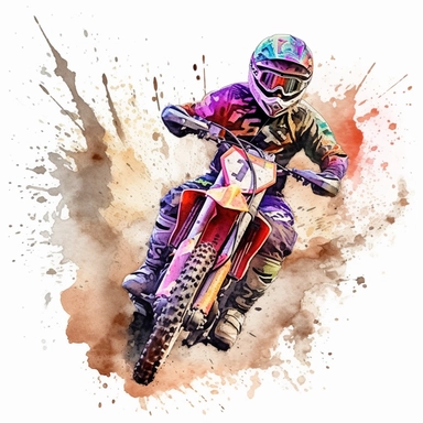 watercolor clipart dirt bike in mud bright colors