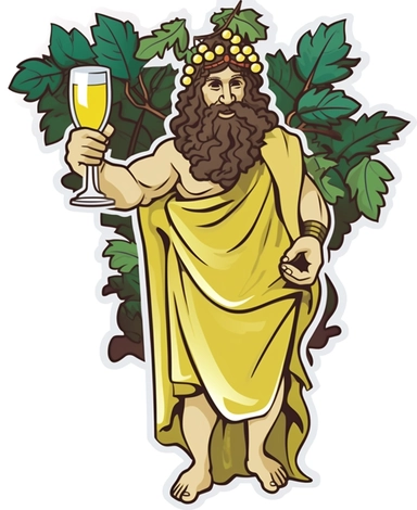 Sticker Clip Art of Sticker Clip Art of Dionysos thick God of Wine and Food, Greek Temple, mystical ancient greece background, fiest, agora, recognisable features, children friendly, illustrated in a playful style with a friendly expression, perfect for any special occasion, cut out in the shape of Dionysos, with no visible background, giving it the appearance of a sticker, conveying a mystical and whimsical mood, edited with Adobe Photoshop to adjust brightness and contrast, rendered as a trans