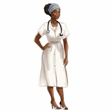 single black woman nurse watercolor clipart. Full body