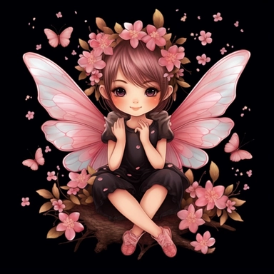 cute fairy with cherry blossoms clipart, Black Background