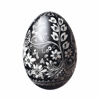 Easter, black egg, czech folk easter egg ornamental, only one item, picnic, clipart, white background, watercolor, hyper-realistic, high detail, white background