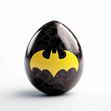 easter egg painted with Batman color with Batman logo on it, clip-art style, white background, side view, no shadows