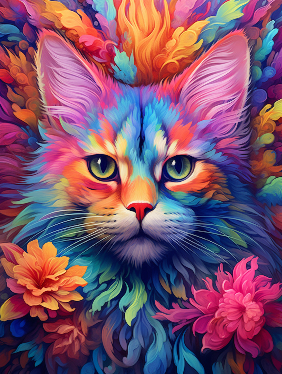 Lilies from sea cats, a colorful cat with a prism portrait style ...