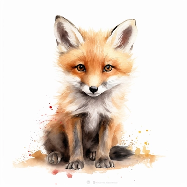watercolour baby cute red fox Clipart, a single baby cute red fox, white background,super detail, dreamy, Studio Ghibli,no shadows, true colors,Free-cut on an all-white background, no shadows, no typography
