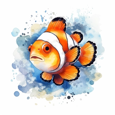 Clownfish Fish, water color style, clipart, white background