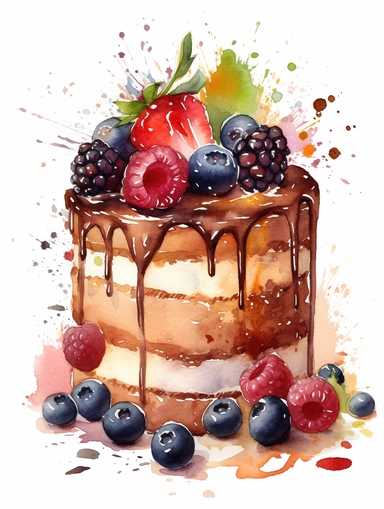 watercolor coffee cake clipart, hd, on white background, spaced out
