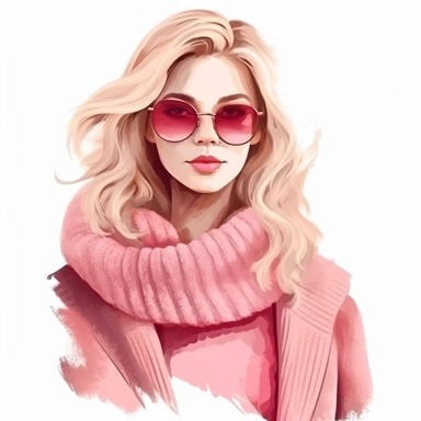 beautiful blonde girl in fashionable clothes in shades of pink and cream, clipart, isolated on white background, 4K