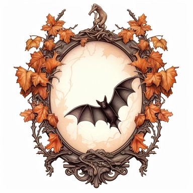 victorian Halloween frame, bat, clipart style, color pencil technique, super high quality, high resolution on a white background
