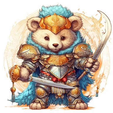 Adorable cute fantasy Teddy bear dressed like a Dragoon, nursery art, clipart image, lineart image, white background, very detailed, 8k