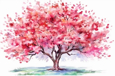 Watercolor, Cherry tree, clipart, hd, on a white background, spaced out