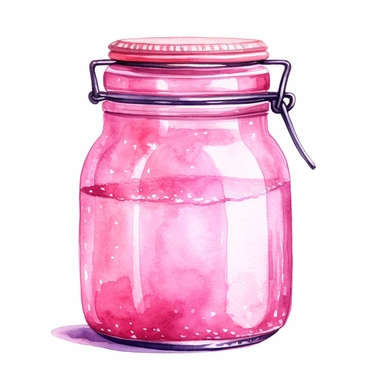 watercolor pink glass jar clipart on white background