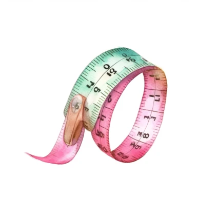 watercolor Vintage measuring tape, pink and mint, high quality, clipart, white background