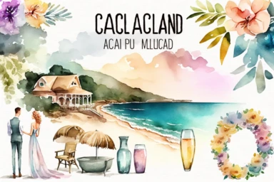 Watercolor clipart, Jamaica beach
