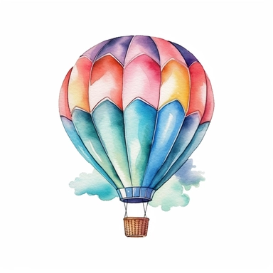 watercolor painting, a cute hot air balloon clipart, dicut clipart on white background