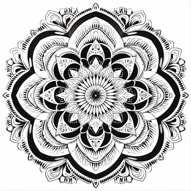black and white clip art of mandala design, no noice, highdefinition, white background, coloring book, defined lines, textured lines