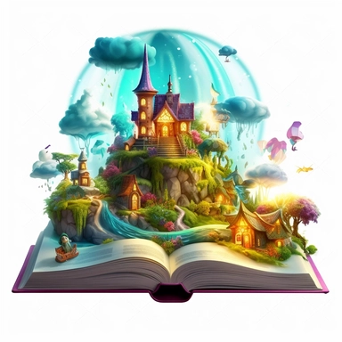 Enchanting storybook clipart, isolated on pure white background, high detail, 8k, realistic illustration, glowing dark background
