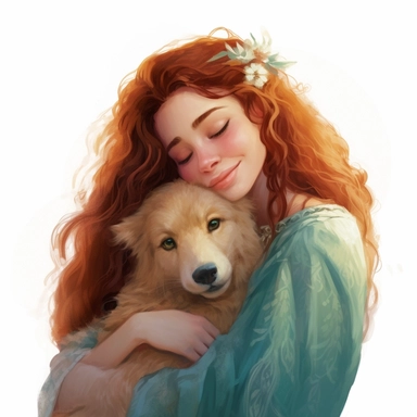 a cute princess and her furry friend share a heartfelt embrace in a detailed clipart, radiating love and companionship, digital painting, aesthetic, 8k, white background
