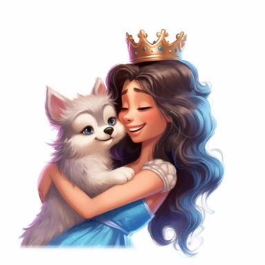 a charming clipart portraying a cute princess embracing her furry friend with meticulous attention to detail, celebrating the power of love and friendship, digital painting, aesthetic, 8k, white background