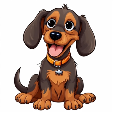 Cartoon Adult Dogs, Cartoon Adult Dogs Clipart, Cartoon Adult Dogs SVG, Dogs PNG Sublime, Dogs sublime, Adult Dachshund smiling, sitting, direct front view, isolated on white background, hd