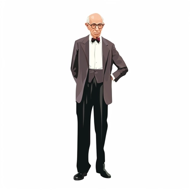 Aaron Copland standing, full body, clipart, flat illustration, white background