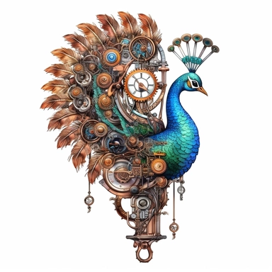 steampunk peacock, dirty style Sublimation Clipart, isolated on white background