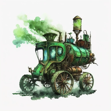 clipart green watercolor steampunk buggy