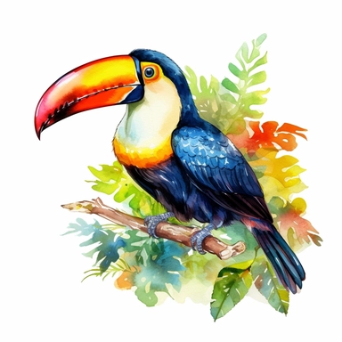 watercolor clipart, white background, a vibrant toucan, its colorful feathers ready to adorn any space, by François Boucher
