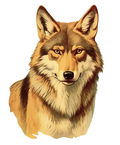 Vintage 1920 Portrait of wolf Head Illustration , Chromolithograph, Die Cut, 1920s Illustration, Vintage, Chromolithograph, Colorful, Antique, Ephemera, Clipart, 8k, Isolated on white