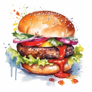Aquarel hamburger clipart, Hamburger met friet clipart