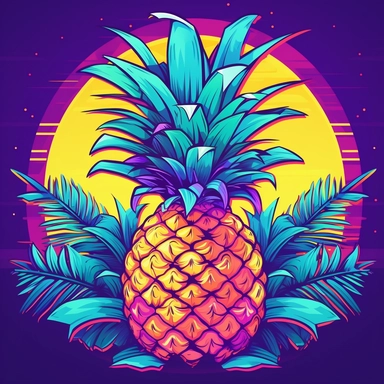 clipart of pineapple, synthwave, cartoon style, vector, on a white background