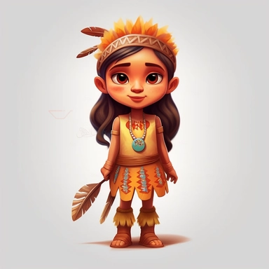 Cute Beautiful Native american Indian girl Full Body Sublimation Clipart,Cartoon,hyper realistic, intricate detail, illustration style,high solution,on the white background