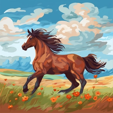 Cartoon horse Field Oil Painting Clip Art