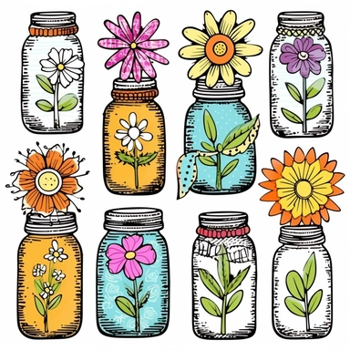 Flower Doodle Clip Art / Hand Drawn Flowers / Flowers in Jars / Digital Download / Summer Clip Art / Whimsical Flowers Flower Doodle, Clip Art, Hand Drawn Flowers, Flowers in Jars, Digital Download, Summer Clip Art, Whimsical Flowers, Flowers, Mason Jars, Hand Drawn, Summer Graphics, Spring Graphics, Floral Clipart