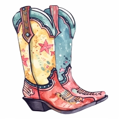 beautiful designer female cowboy boot watercolor vector clipart on a white background, fit on page