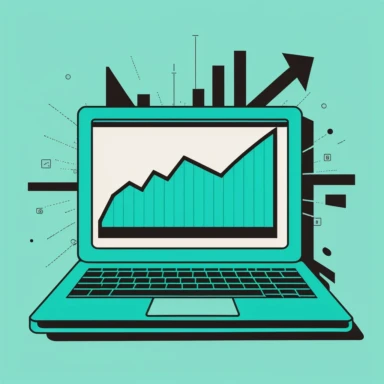 Increasing Web Traffic Graph on a Laptop Screen, Internet Marketing, Online Promotion, Flat design vector illustration, shade of cyan, #17E6E6, vector clipart, solid colors, black outline