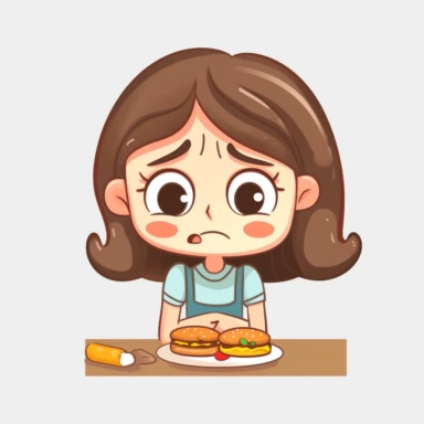 a hungry face of a girl, clipart, transparent background