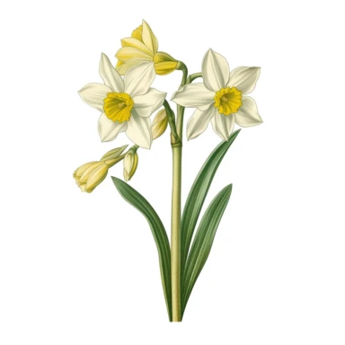 botanical clipart, jonquil one flower stem, isolated on white background, Margaret Mee, Pierre-Joseph Redouté, Sydney Parkinson, 8k