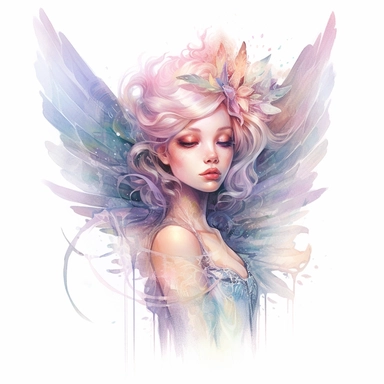 Fairy, clipart, intense white and deep pastel colors, dnd, watercolor, no background, isolated on a white background, self contained, well defined edges, by amy sol and magali villeneuve and susan bourdet and ross tran, spaced out, glowy, intricate, 8k