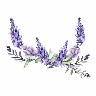 Adorable watercolor retro garland of lavender flowers for wedding invitation, watercolor clipart, high quality clipart, no background, high details