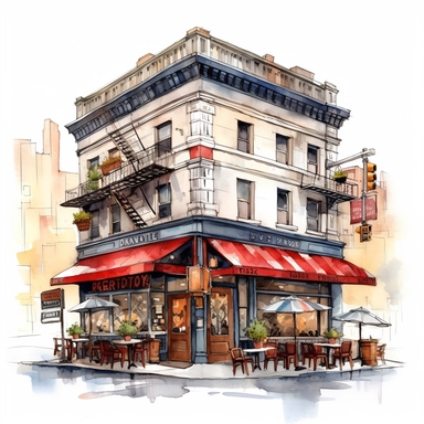 clipart de cafeteria de nueva york, acuarela, 16k, hiper minimalista, megapixel, full color, super detailed,insanely detailed and intricate, ultra detallado
