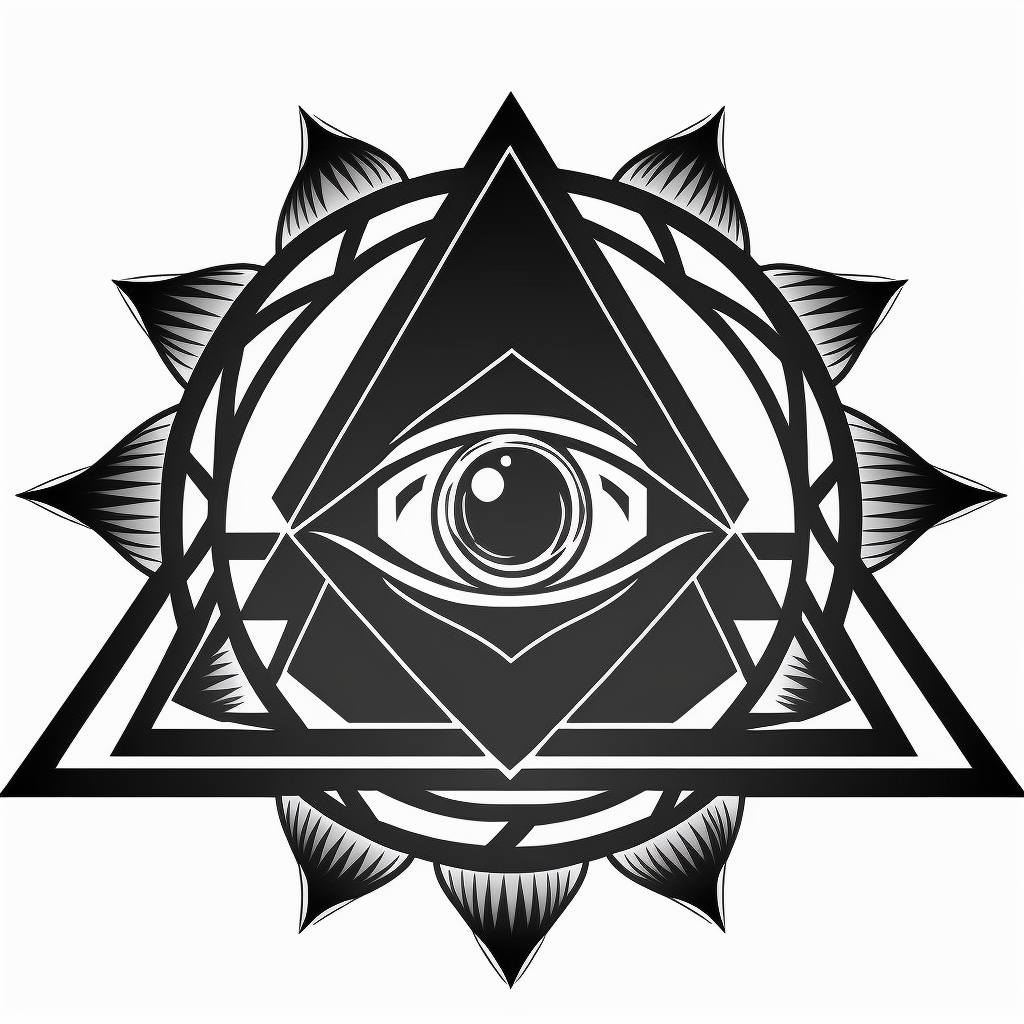 Illuminati Black And White Line Art, White Background, Flat, Single 