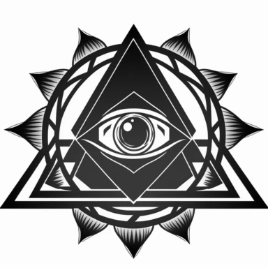 Illuminati black and white line art, white background, flat, single image clipart style