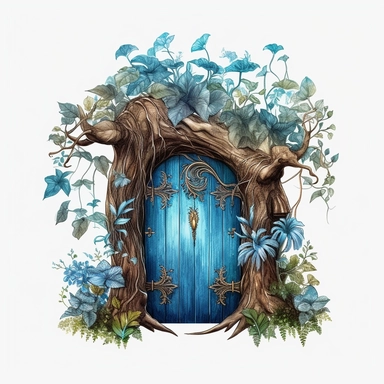 Watercolour beautiful azure blue realistic forest fairy door with realistic perfectly detailed forest leaves beautiful realistic details perfect forest fairy door magnificent details beautiful compelling realistic PNG image,ultra highly detailed, 18k, sharp focus, bright photo with vibrant colours digitally enhanced, enhanced graphics, straight, sharp focus, bright lighting, intricate detailed png image ,high definition,300dpi,graphic clipart,computer graphics