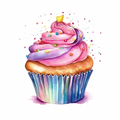 watercolored clipart Birthday cupcake