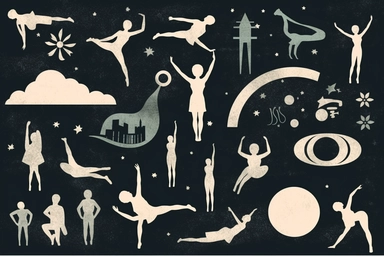 gymnastics silhouettes svg black clipart part 1, in the style of symbolist creations, vintage aesthetics, romantic academia, flat brushwork, video glitches, lyco art, rounded