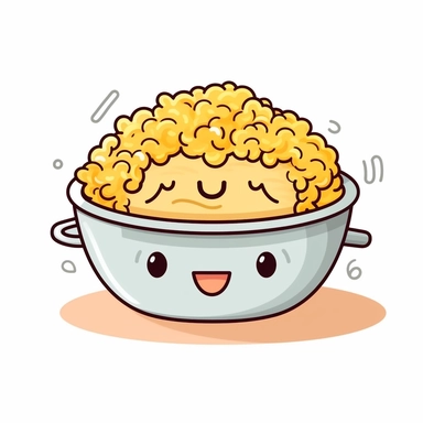 cute clipart icon of fried rice, anime style, in white background, soft color blending, rounded