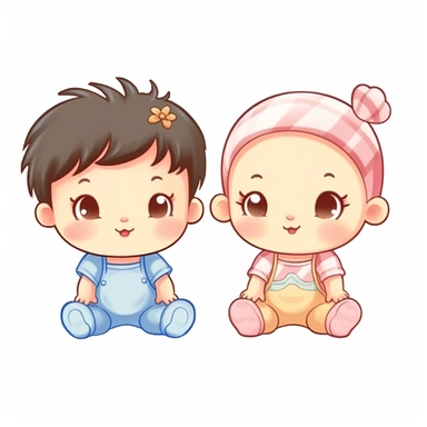 cute baby girl and baby boy clipart, cartoon style, solid edges, high resolution